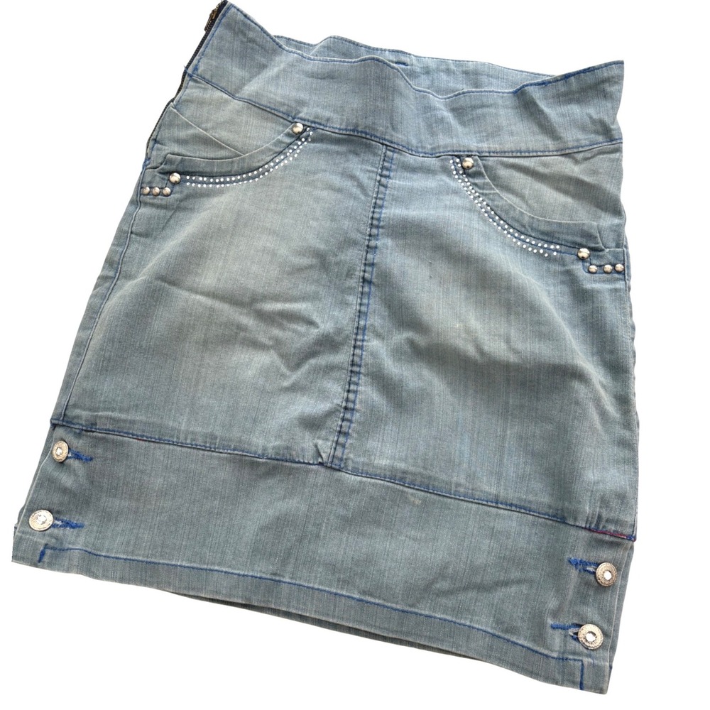 Vintage‎ Vilija Y2K Denim Mini Skirt  Rhinestone Studded Embellished Size 36
